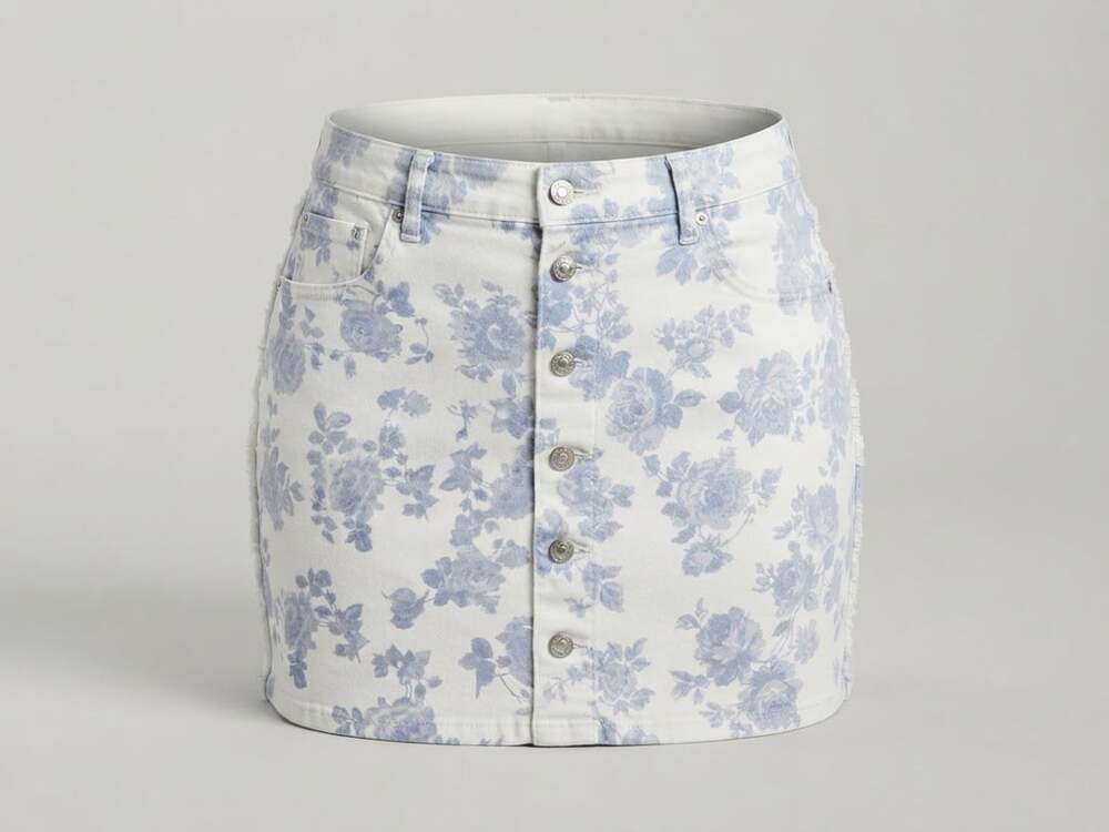 Seven7 Denim Skirt Size 16 Blue Floral Button Fly